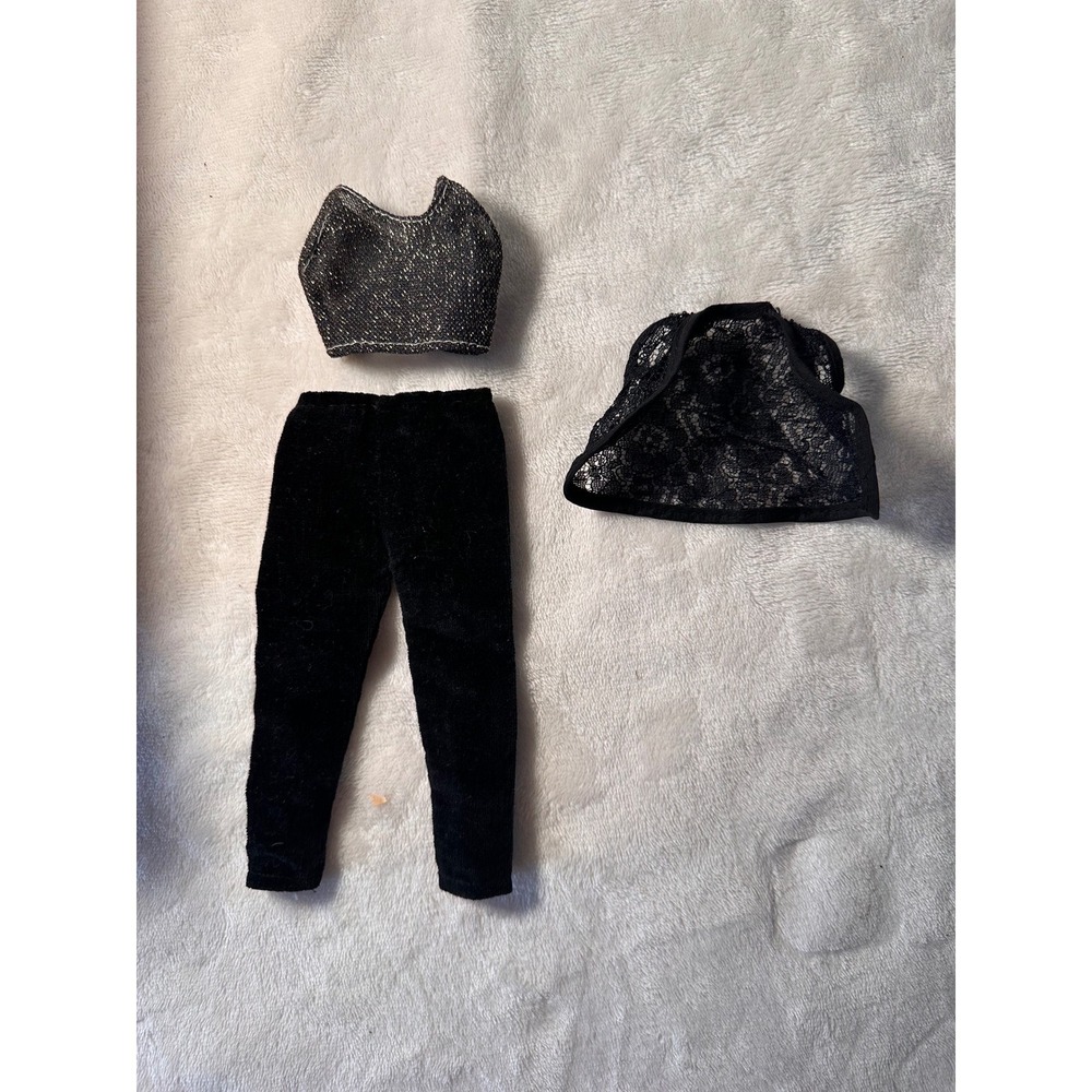 Vintage Barbie Doll Clothes Set Lace Top Metallic Crop Top and Corduroy Pants